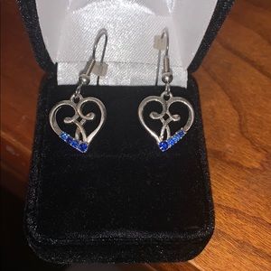 Silver and blue dangling earrings